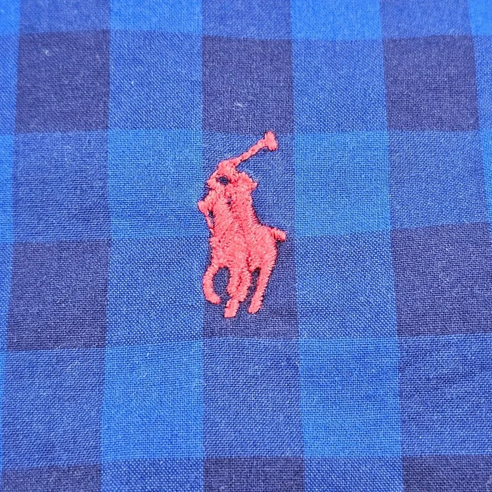 Ralph Lauren Boys Blue Gingham Check Button Down Shirt Size L 14-16 Cotton 0518